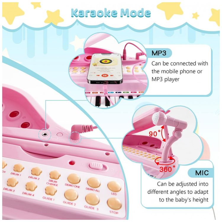 Piano-Teclado-Infantil-com-31-Teclas-Banco-Microfone-e-foto-2