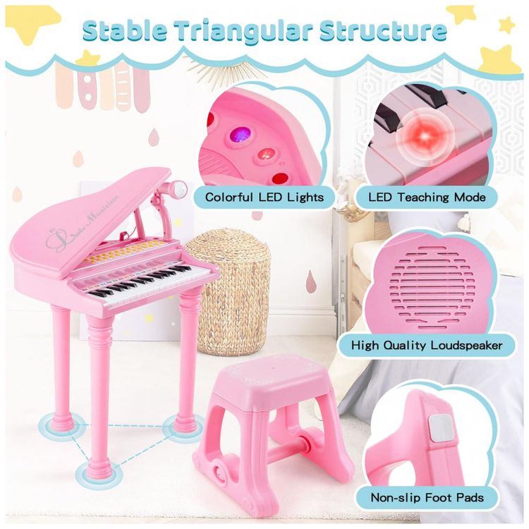 Piano-Teclado-Infantil-com-31-Teclas-Banco-Microfone-e-foto-3