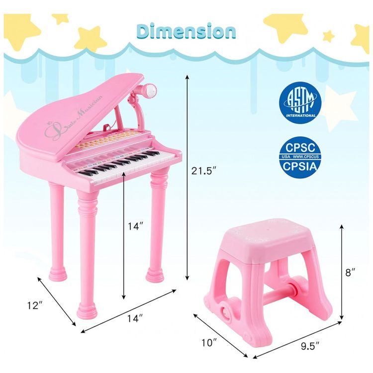 Piano-Teclado-Infantil-com-31-Teclas-Banco-Microfone-e-foto-5