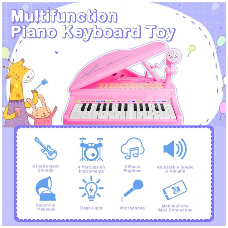 Piano-Teclado-Infantil-com-31-Teclas-Microfone-e-Banco-para-foto-3