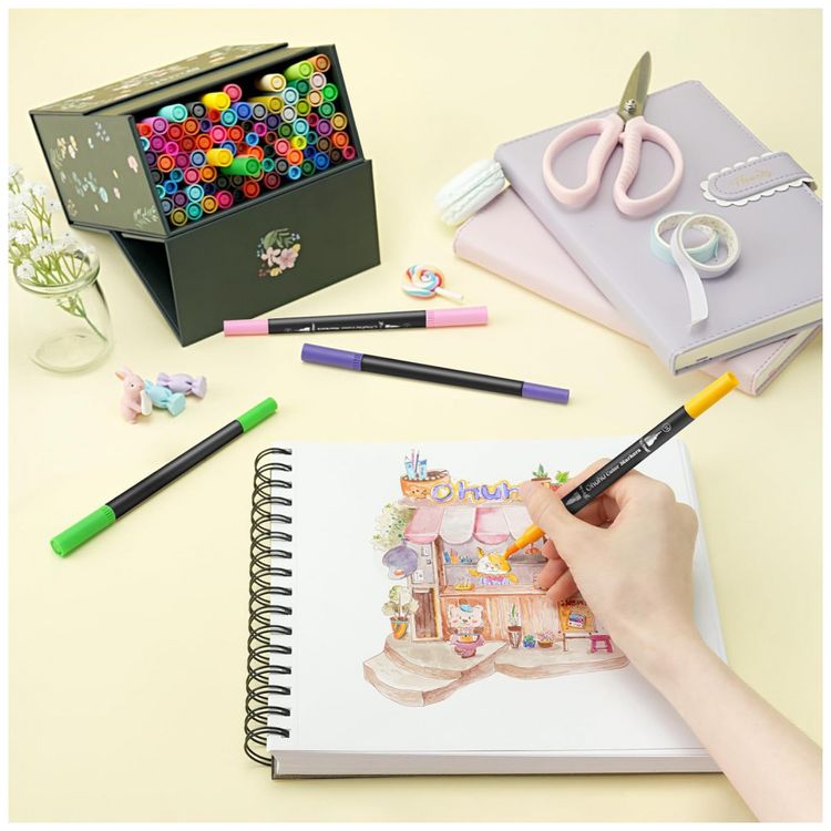 Conjunto-de-Canetas-Artisticas-100-Cores-com-Pontas-Duplas-foto-5