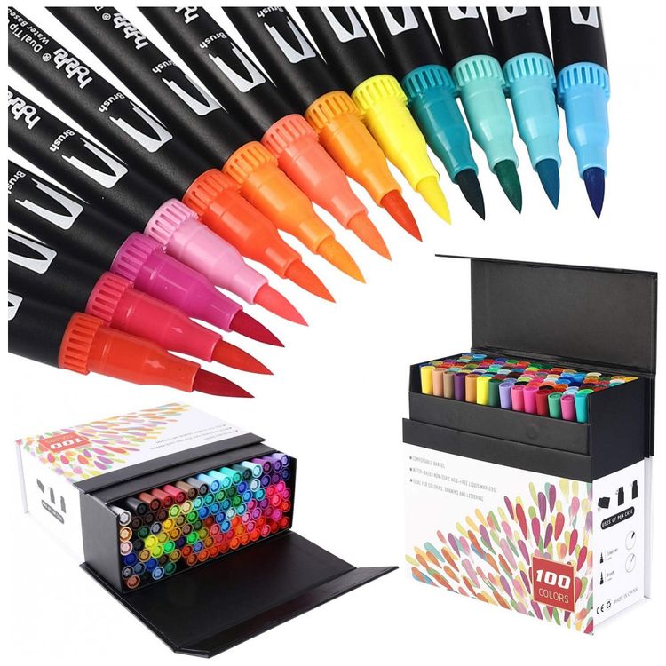 Conjunto-de-Canetas-Artisticas-100-Cores-de-Ponta-Dupla-para-foto-0