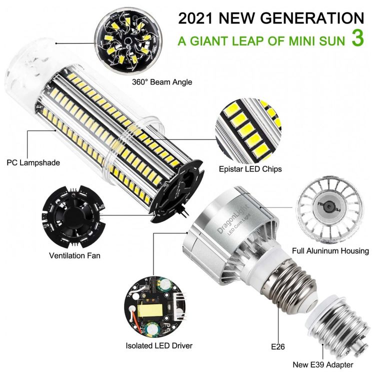 DragonLight-150W-Grade-Corn-LED-Light-Bulb600-Watt-Metal-foto-1