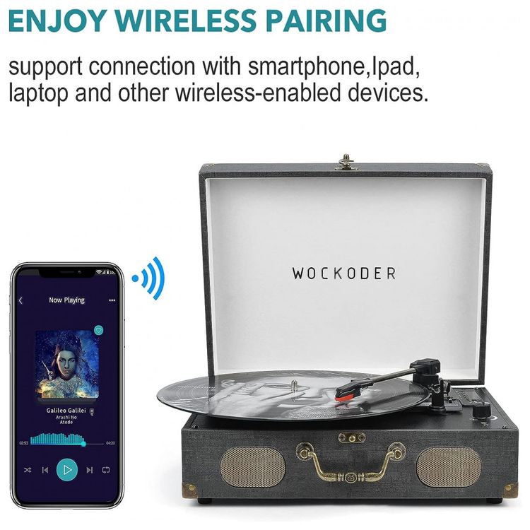 WOCKODER-KD-3011BL-Toca-Discos-Retro-3-Velocidades-com-USB-e-foto-1