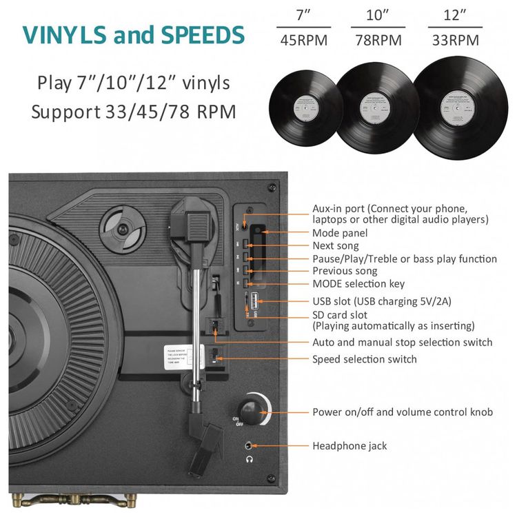 WOCKODER-KD-3011BL-Toca-Discos-Retro-3-Velocidades-com-USB-e-foto-2