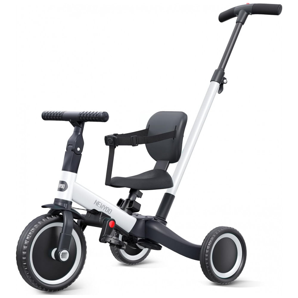 Triciclo Infantil 4 em 1 com Alça de Direção dos Pais e Pedais Removíveis para Crianças de 1 a 4 Anos, Newyoo TR007, Branco