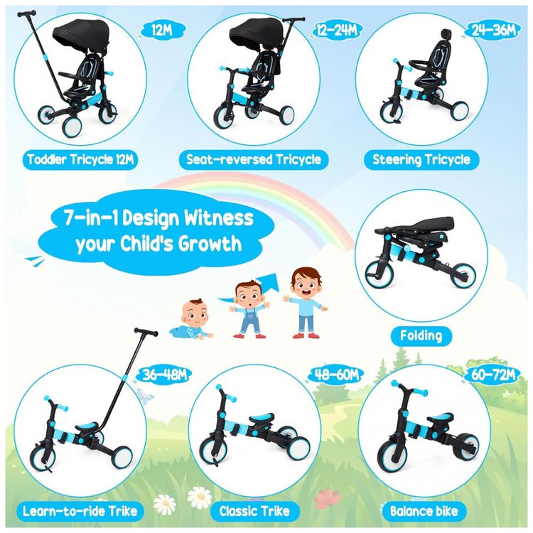Triciclo-para-bebe-GAOMON-7-em-1-triciclo-infantil-dobravel-foto-1