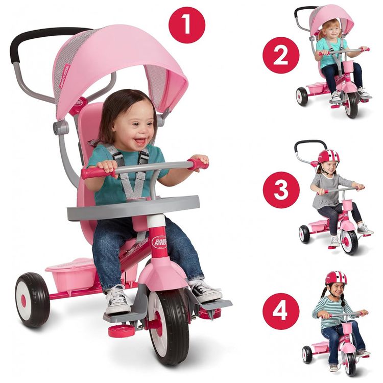 Radio-Flyer-Pedal-Push-4-em-1-Stroll-N-Trike-triciclo-rosa-foto-1