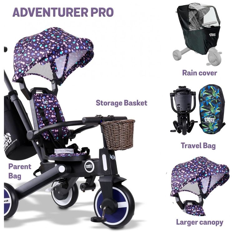 Triciclo-Infantil-com-Cesta-Mochila-de-Viagem-e-Bolsa-para-foto-1