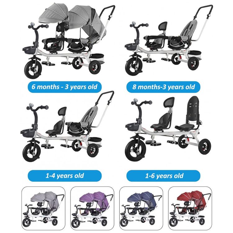 Triciclo-Infantil-de-Assento-Duplo-4-em-1-com-Freio-Alca-de-foto-3