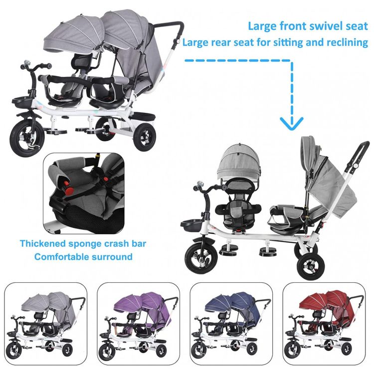 Triciclo-Infantil-de-Assento-Duplo-4-em-1-com-Freio-Alca-de-foto-4