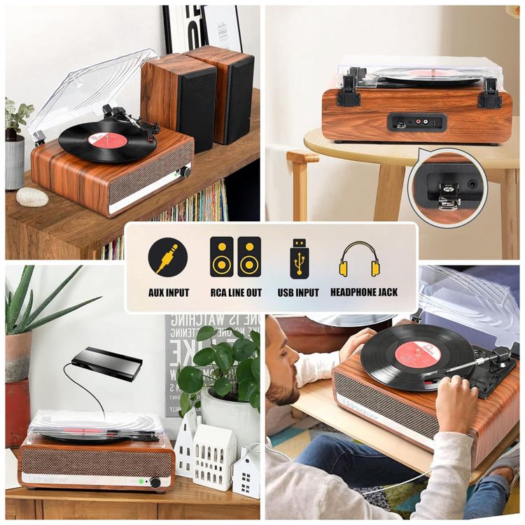 Toca-Discos-Vintage-com-Ajuste-de-Pressao-de-Agulha-de-Alto-foto-4