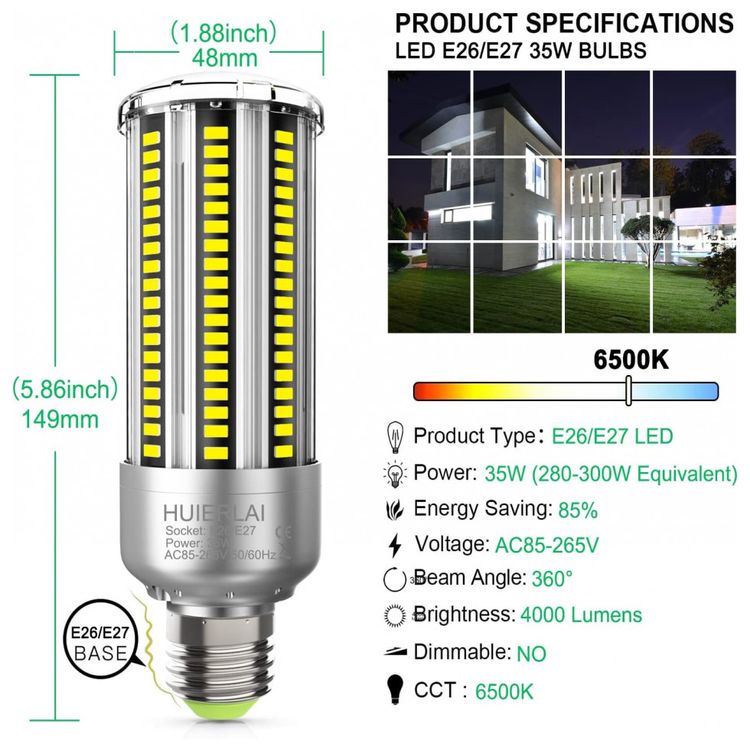 HUERLAI-Lampada-LED-Base-E26-E27-com-4000-Lumens-Branco-foto-1