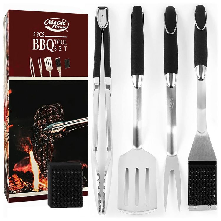 MAGIC-FLAME-Kit-Churrasco-na-Grelha-5-Pecas-de-Aco-foto-0