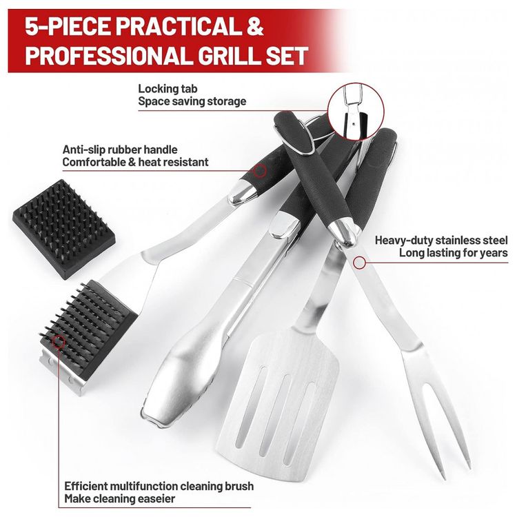 MAGIC-FLAME-Kit-Churrasco-na-Grelha-5-Pecas-de-Aco-foto-1
