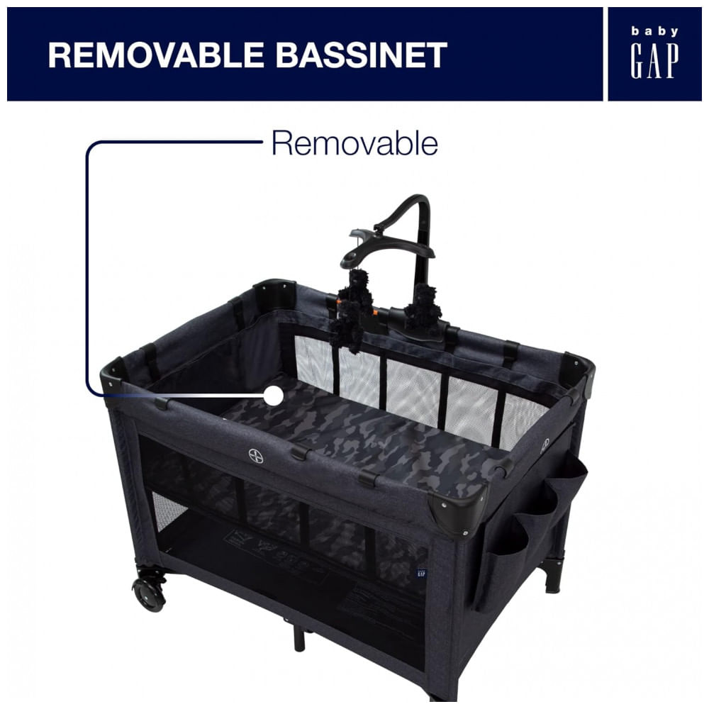 Encontraproduto.com.br - Berço Cercado Portátil com Trocador Removível e Três Ursos Brannan de Pelúcia, Delta Children, Preto