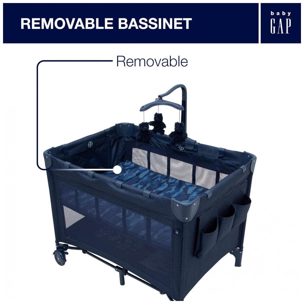 Encontraproduto.com.br - Berço Cercado Portátil com Trocador Removível e Três Ursos Brannan de Pelúcia, Delta Children, Azul