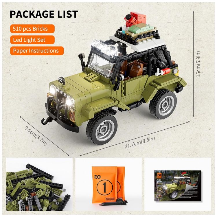 Kit-de-Construcao-Carro-Jungle-Off-Roader-SUV-com-Luz-LED-e-foto-5