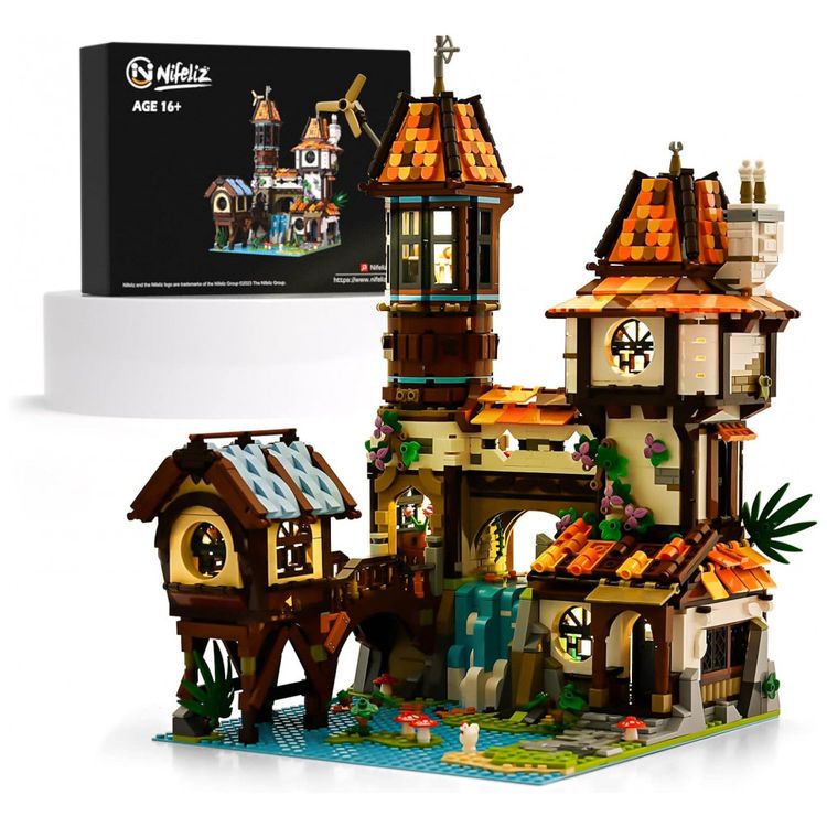 Kit-de-Construcao-Casa-a-Beira-Rio-Medieval-com-Luz-LED-e-foto-0