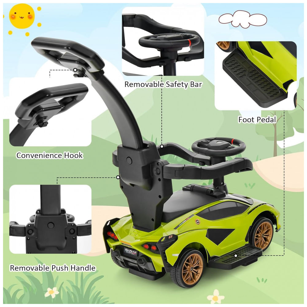 Encontraproduto.com.br - Carrinho de Passeio Infantil 3 em 1 com Alça, Música, USB, Farol e Compartimento Sob o Assento para Crianças de 1 a 5 Anos, INFANS, Verde