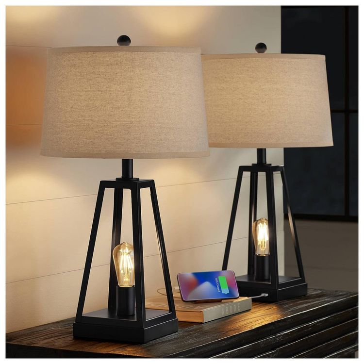 Kit-2-Luminarias-de-Mesa-Vintage-em-Metal-e-Abajur-de-foto-2