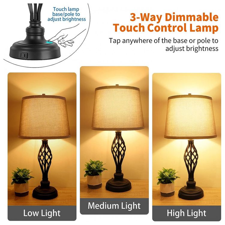 Kit-2-Luminarias-de-Mesa-Moderna-Classica-em-Metal-e-Abajur-foto-1