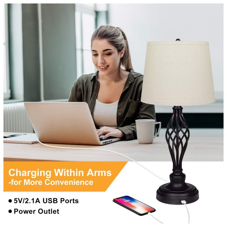 Kit-2-Luminarias-de-Mesa-Moderna-Classica-em-Metal-e-Abajur-foto-2