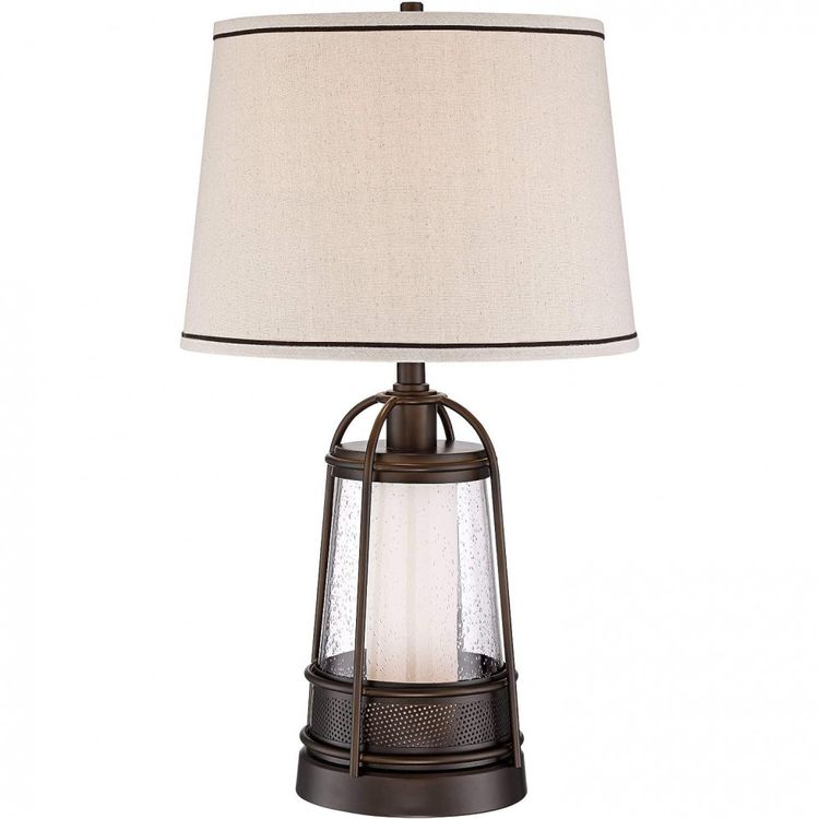 Luminaria-de-Mesa-Vintage-em-Metal-e-Abajur-de-Tecido-foto-1