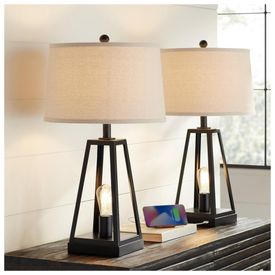 Kit-2-Luminarias-de-Mesa-Vintage-em-Metal-com-USB-e-Abajur-foto-0