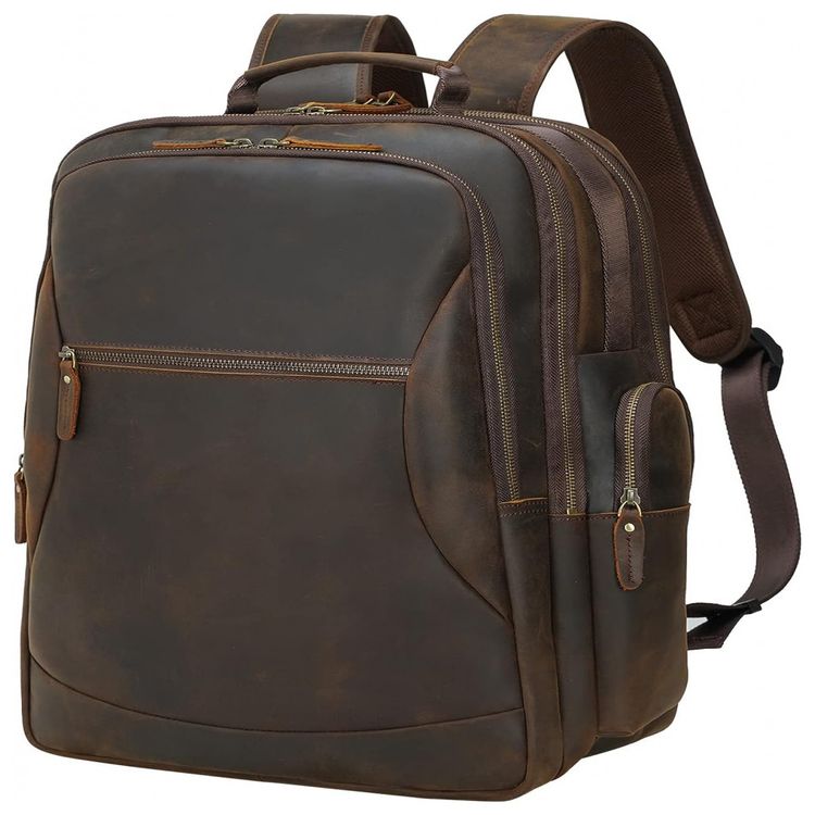 TIDING-Mochila-Unissex-de-Couro-para-Laptop--Marrom-foto-0