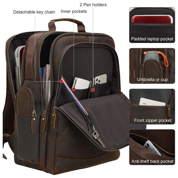 TIDING-Mochila-Unissex-de-Couro-para-Laptop--Marrom-foto-3