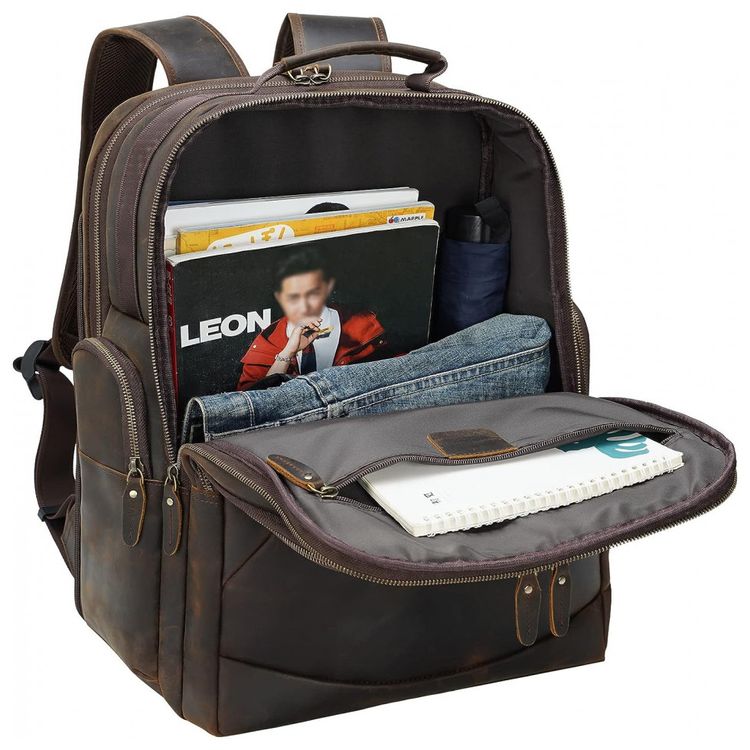 TIDING-Mochila-Unissex-de-Couro-para-Laptop--Marrom-foto-4