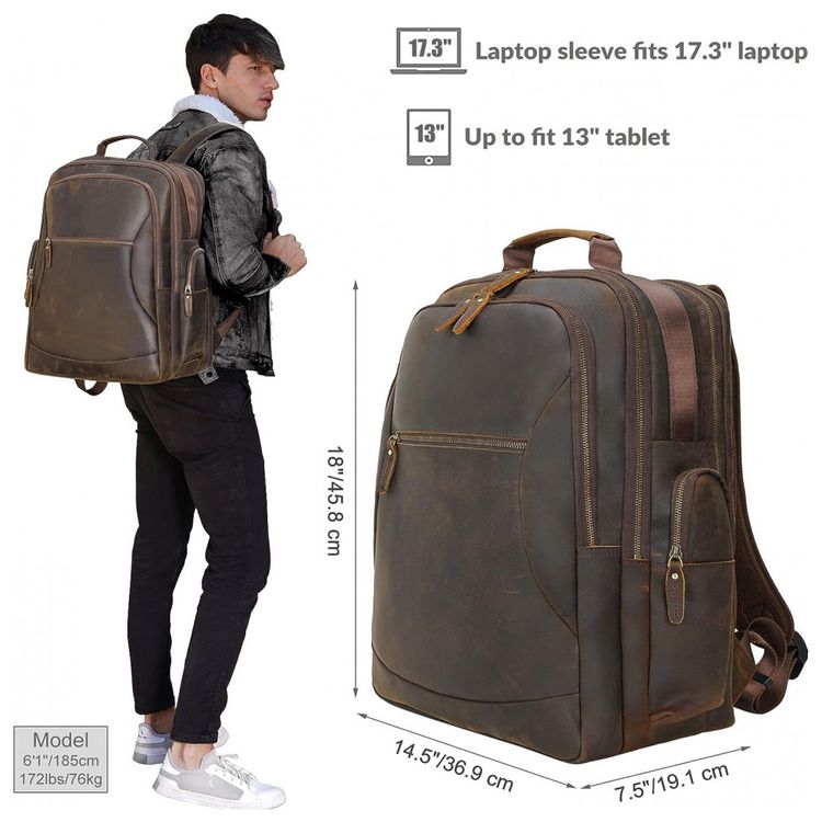 TIDING-Mochila-Unissex-de-Couro-para-Laptop--Marrom-foto-5