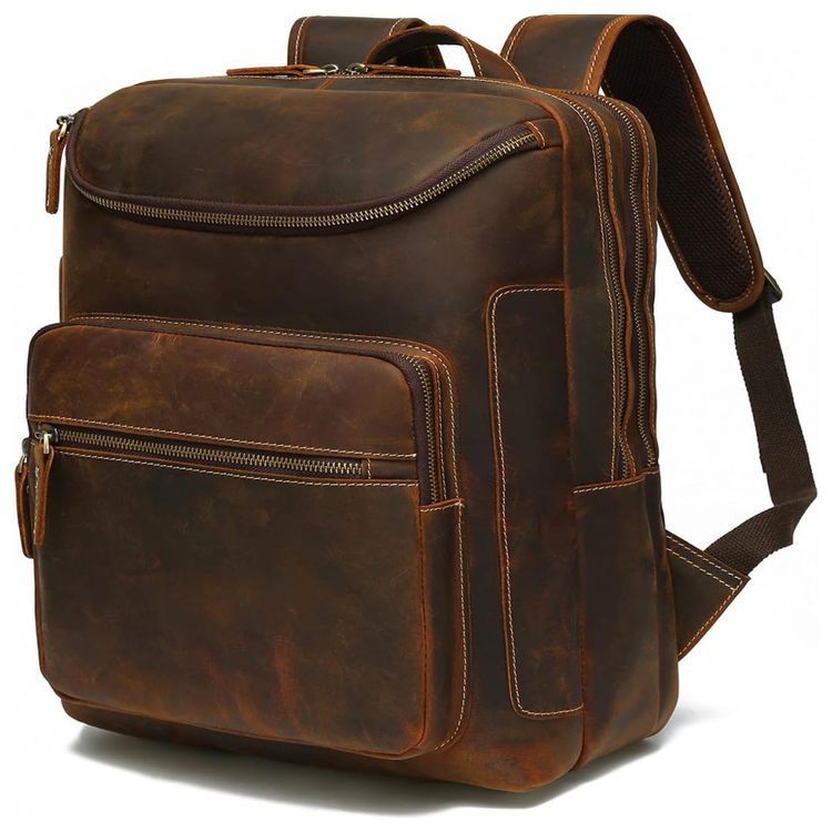 LANNSYNE-Mochila-Unissex-de-Couro-para-Laptop--Marrom-foto-0