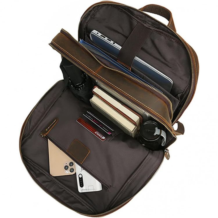 LANNSYNE-Mochila-Unissex-de-Couro-para-Laptop--Marrom-foto-2