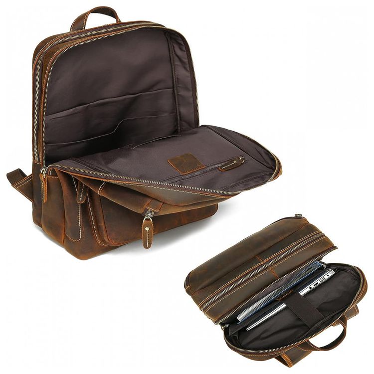 LANNSYNE-Mochila-Unissex-de-Couro-para-Laptop--Marrom-foto-3