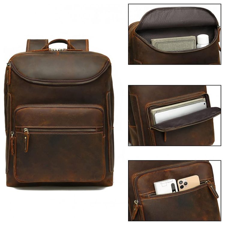 LANNSYNE-Mochila-Unissex-de-Couro-para-Laptop--Marrom-foto-4