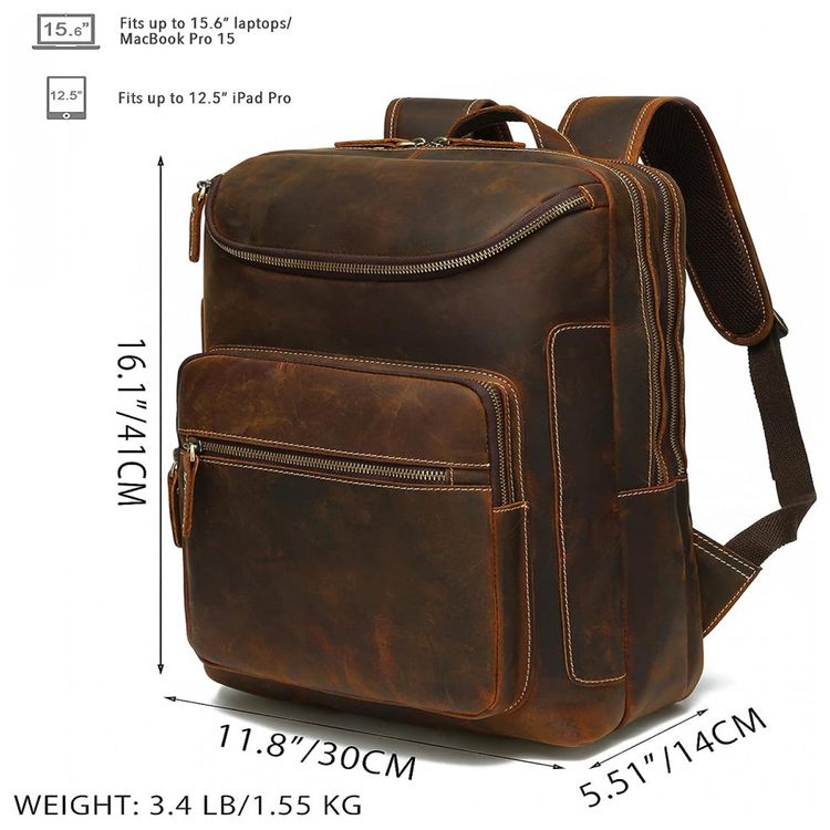 LANNSYNE-Mochila-Unissex-de-Couro-para-Laptop--Marrom-foto-5