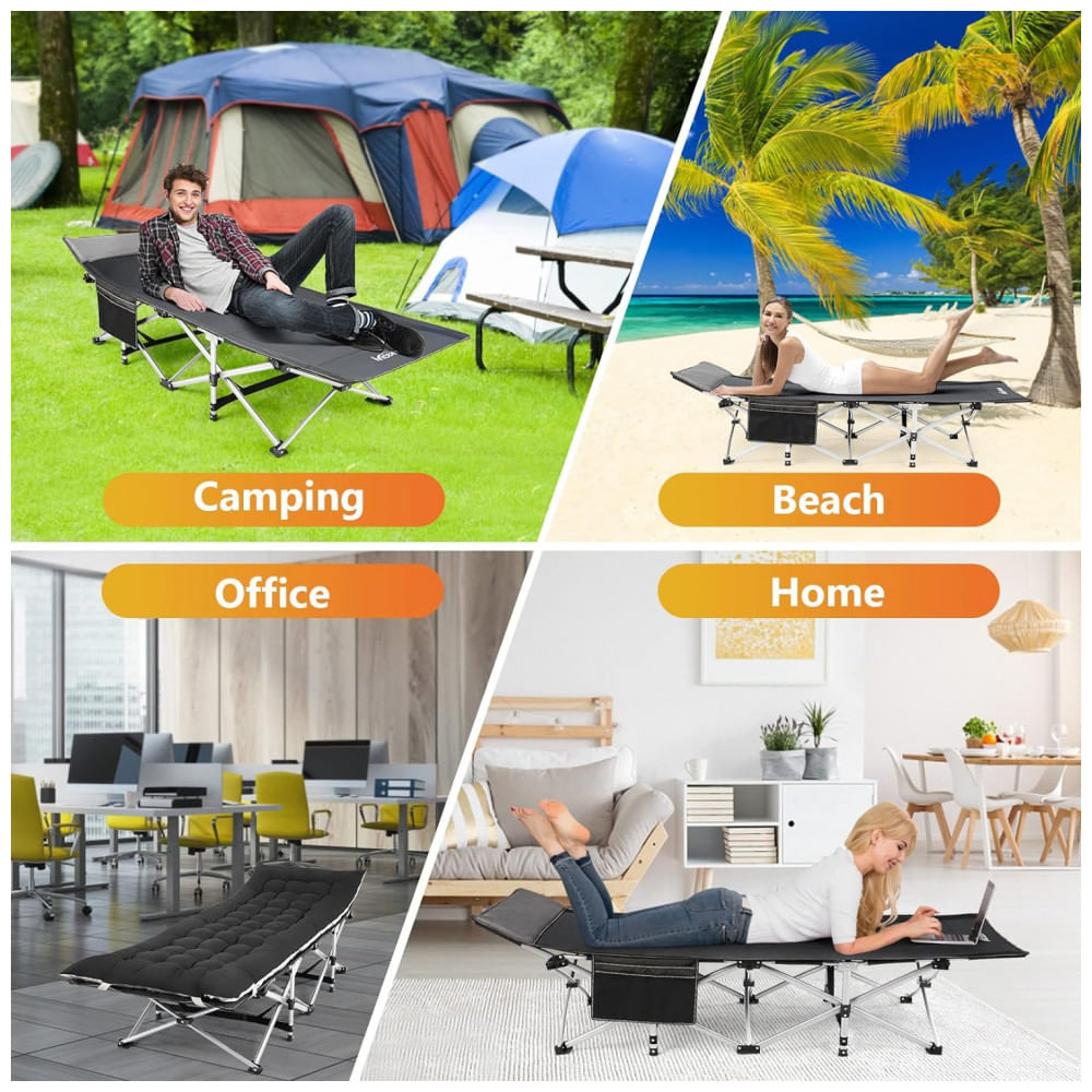 Encontraproduto.com.br - Cama Dobrável Portátil para Acampamento de Qualidade Leve e Resistente, Suporta 408 kg, Homdox, Preta
