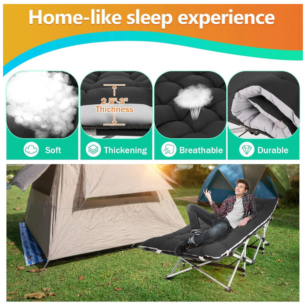 Encontraproduto.com.br - Cama Dobrável Portátil para Acampamento de Qualidade Leve e Resistente, Suporta 408 kg, Homdox, Preta