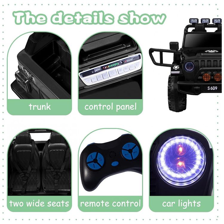 Carro-Eletrico-Infantil-2-Assentos-com-Suspensao-Luz-LED-foto-2