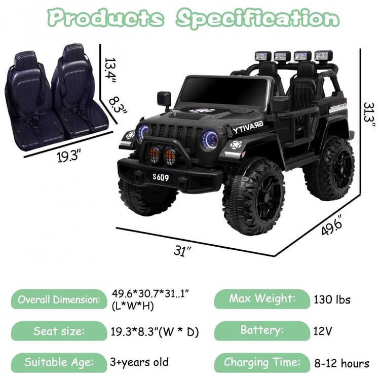 Carro-Eletrico-Infantil-2-Assentos-com-Suspensao-Luz-LED-foto-4