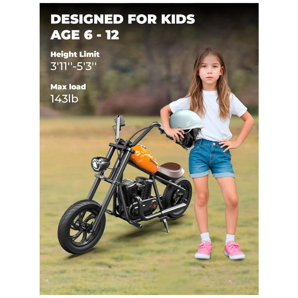 Encontraproduto.com.br - Moto Elétrica Infantil a Bateria 21V, 60 Min de Ação, até 16 km, h para Crianças de 3 Anos ou Mais, Hyper GoGo, Laranja