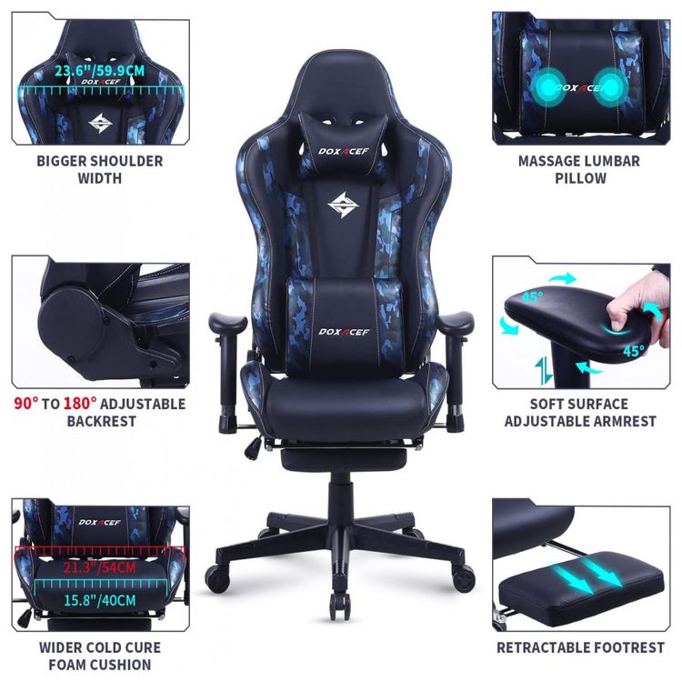 Cadeira-Gamer-Ergonomica-Ajustavel-com-Apoio-para-os-Pes-foto-2