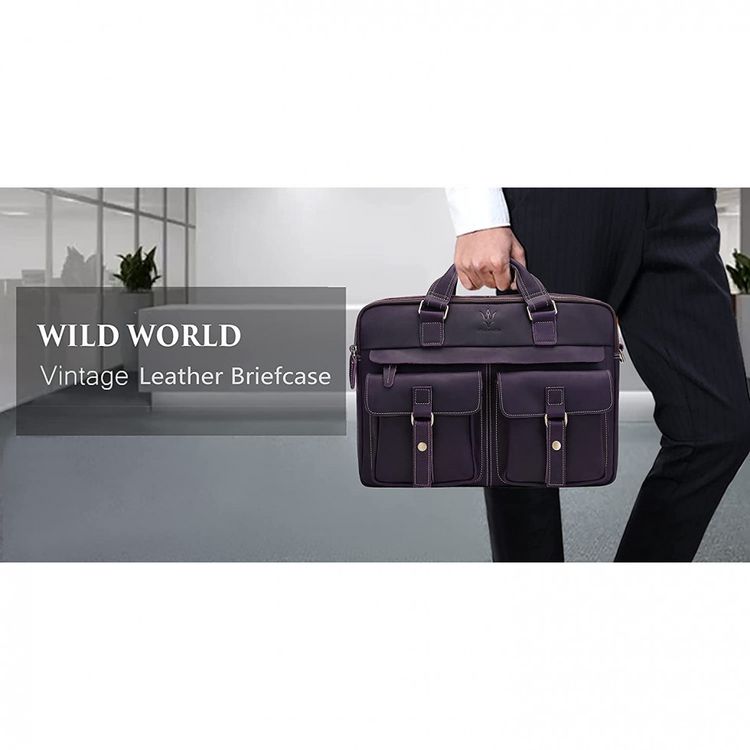 WILD-WORLD-Bolsa-Pasta-de-Couro-Masculina-para-Laptop-Roxa-foto-2