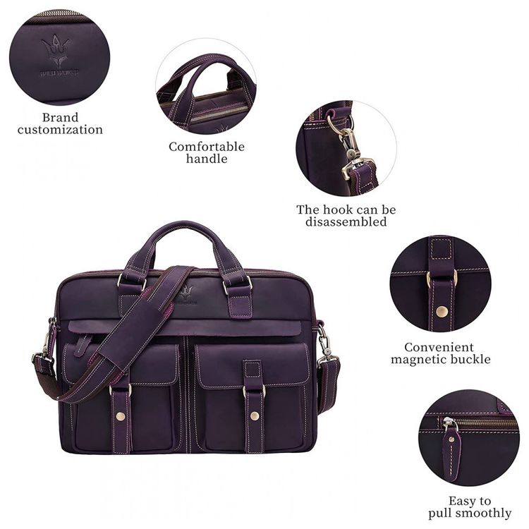 WILD-WORLD-Bolsa-Pasta-de-Couro-Masculina-para-Laptop-Roxa-foto-3