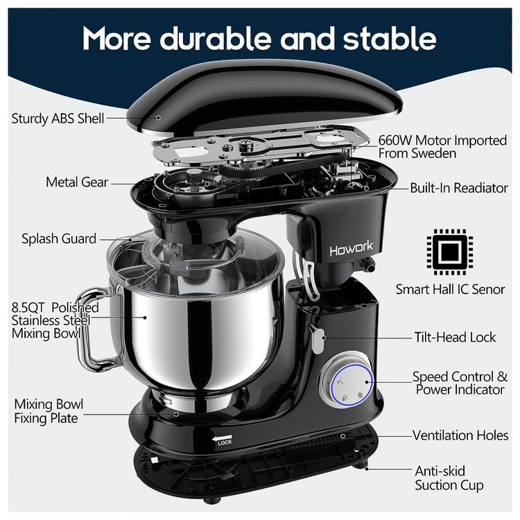 HOWORK-Batedeira-de-Bancada-9.5L-com-10-Velocidades-Aco-foto-3