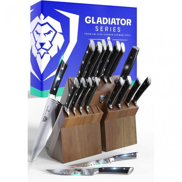 DALSTRONG Conjunto de Facas em Aço Inoxidável com Bloco de Bancada, 18 Peças, Vermelho