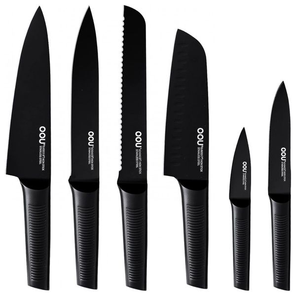 OOU Conjunto de Facas em Aço Inoxidável com Bloco de Bancada, 8 Peças, Preto