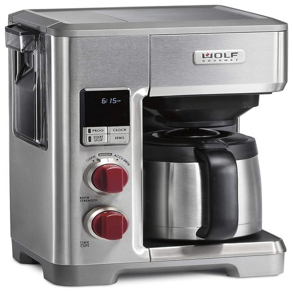 Cafeteira Elétrica Programável Wolf Gourmet 10 Xícaras com Tela LCD, Aço Inox, 110V, Prata